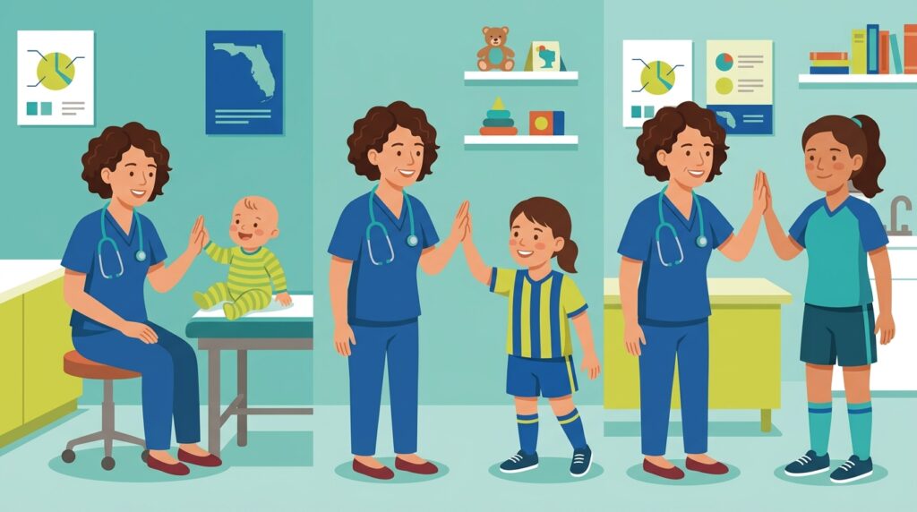 Pediatrician caring for the same child from infancy through the teen years